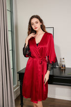 Silk Nightgown & Robe Set With Delicate Lace