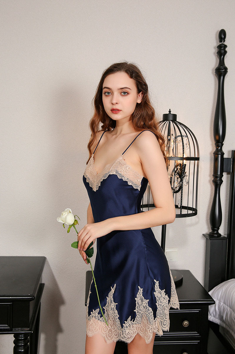 Silk Nightgown & Robe Set With Delicate Lace
