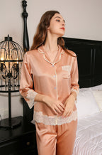 Silk Lace Flower Trim Pajamas 2Pcs Set