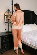 Silk Lace Flower Trim Pajamas 2Pcs Set