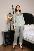 Silk Lace Flower Trim Pajamas 2Pcs Set