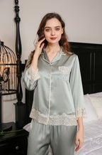 Silk Lace Flower Trim Pajamas 2Pcs Set