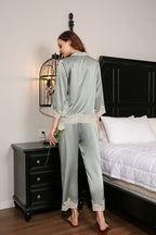 Silk Lace Flower Trim Pajamas 2Pcs Set