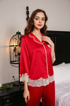 Silk Lace Flower Trim Pajamas 2Pcs Set