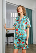 Silk Floral Printed Short Sleeve Women's Pajamas Set