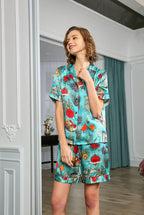 Silk Floral Printed Short Sleeve Women's Pajamas Set