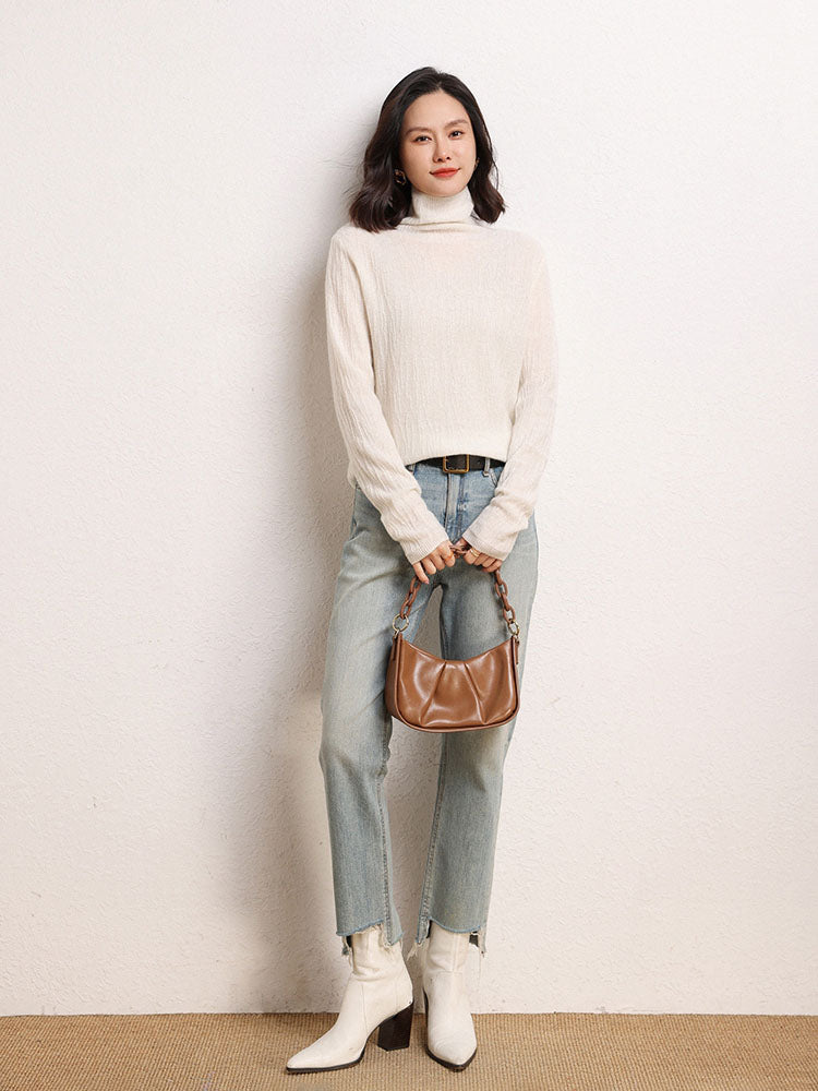 Cashmere Turtleneck Ribbed Sweater