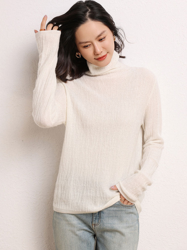 Cashmere Turtleneck Ribbed Sweater