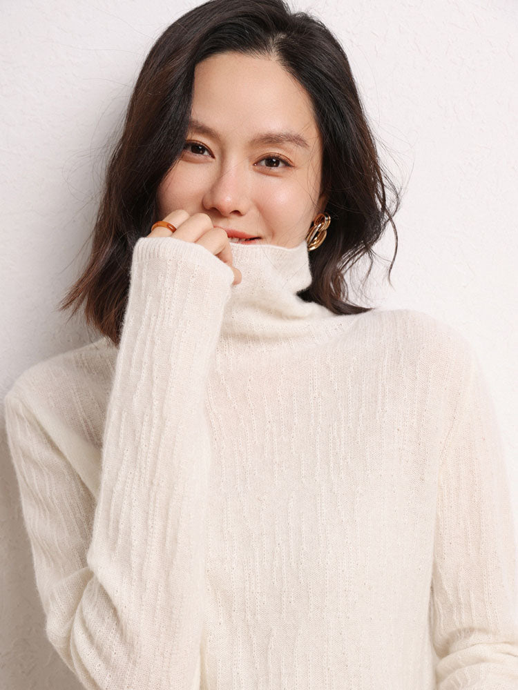 Cashmere Turtleneck Ribbed Sweater