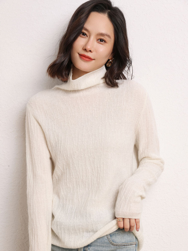 Cashmere Turtleneck Ribbed Sweater