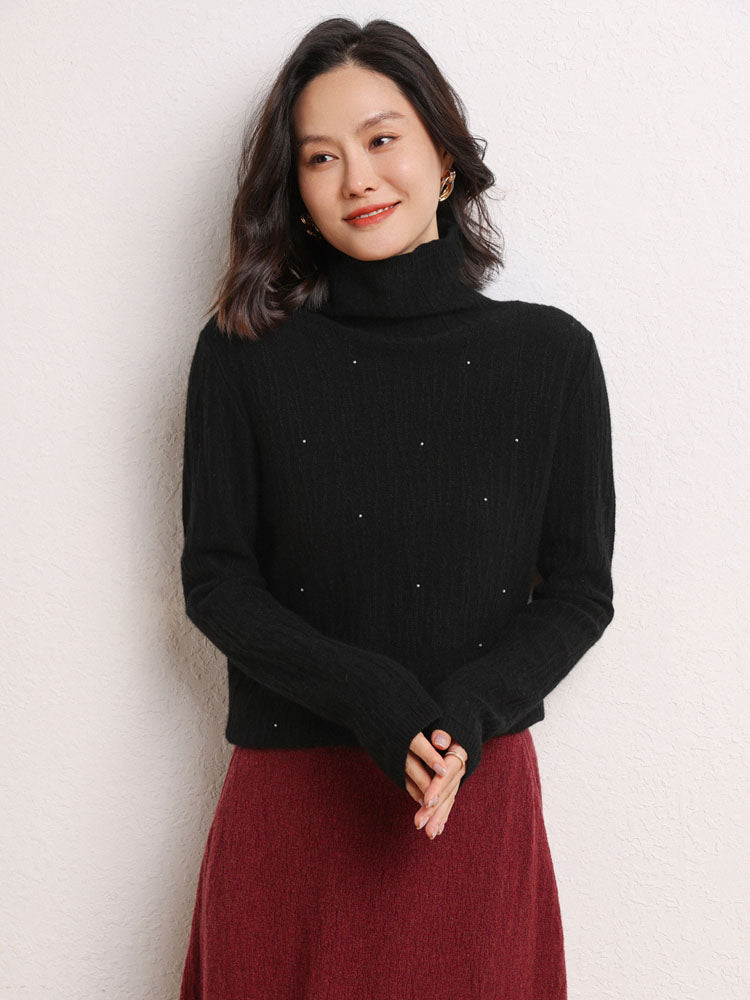 Cashmere Turtleneck Ribbed Sweater