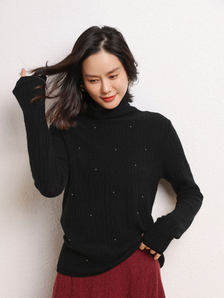 Cashmere Turtleneck Ribbed Sweater