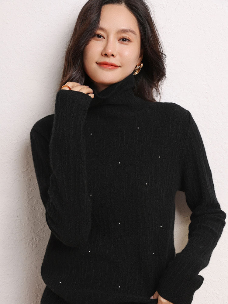 Cashmere Turtleneck Ribbed Sweater