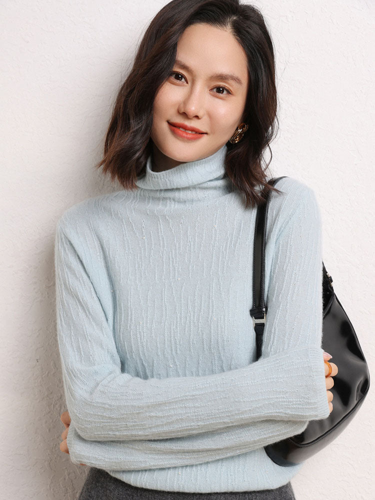 Cashmere Turtleneck Ribbed Sweater