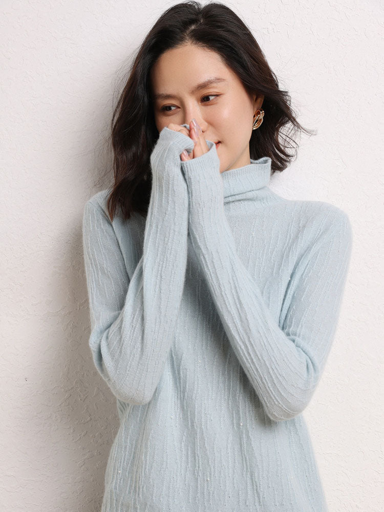 Cashmere Turtleneck Ribbed Sweater