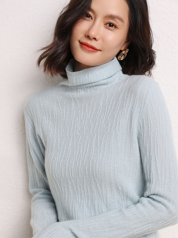 Cashmere Turtleneck Ribbed Sweater