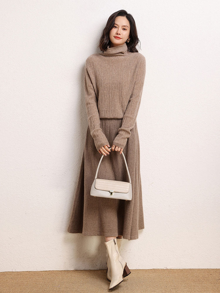 Cashmere Turtleneck Ribbed Sweater