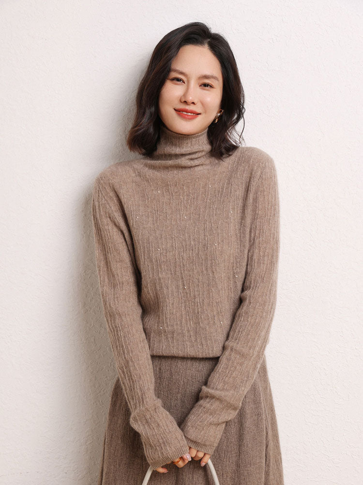 Cashmere Turtleneck Ribbed Sweater