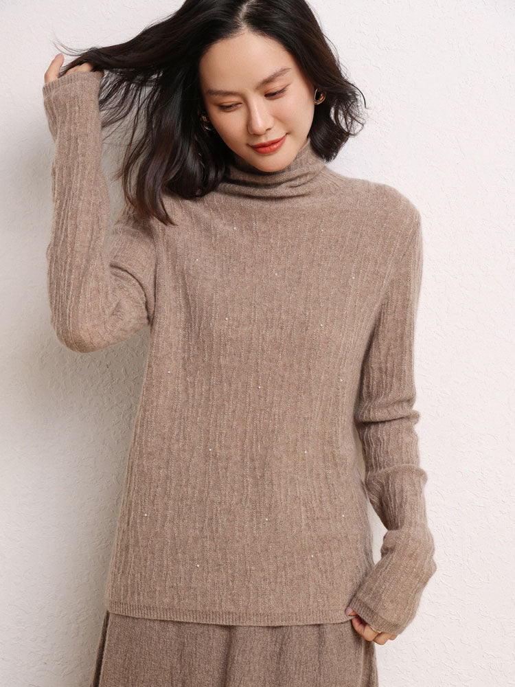 Cashmere Turtleneck Ribbed Sweater