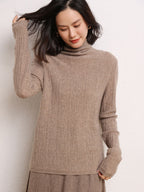 Cashmere Turtleneck Ribbed Sweater
