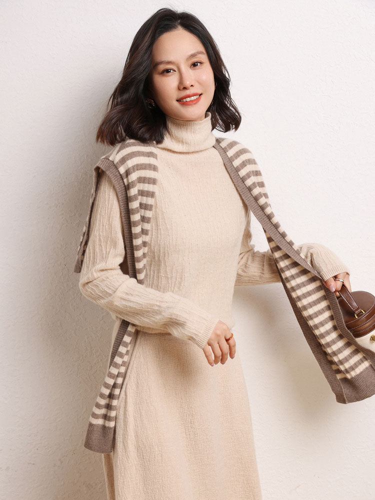 Cashmere Turtleneck Ribbed Sweater