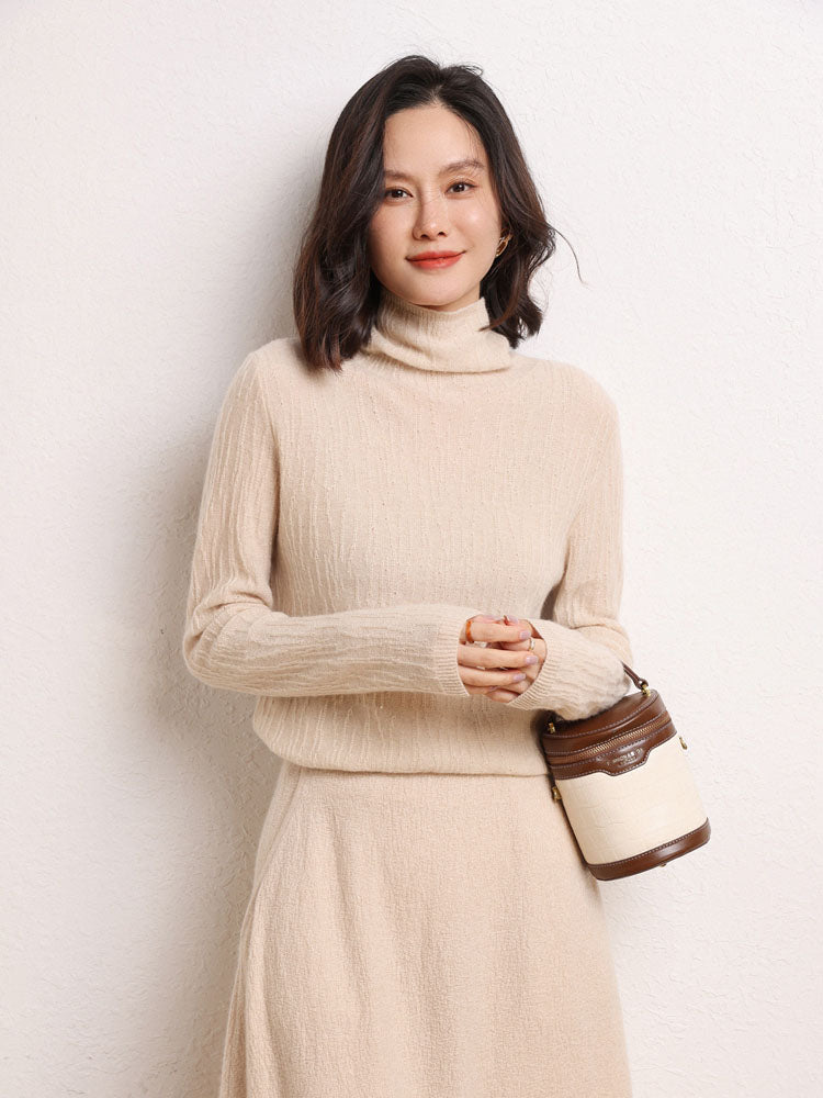 Cashmere Turtleneck Ribbed Sweater