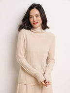 Cashmere Turtleneck Ribbed Sweater