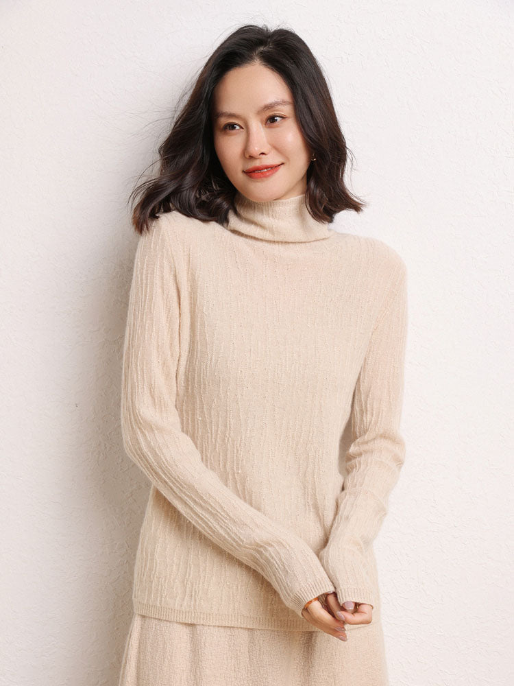 Cashmere Turtleneck Ribbed Sweater