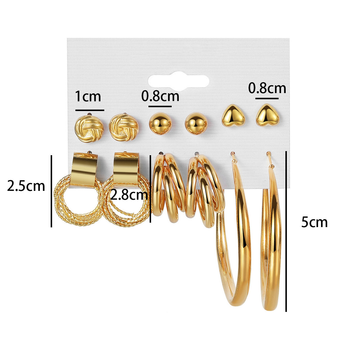 6 Pairs Vintage Gold Stud & Hoop Earrings Set