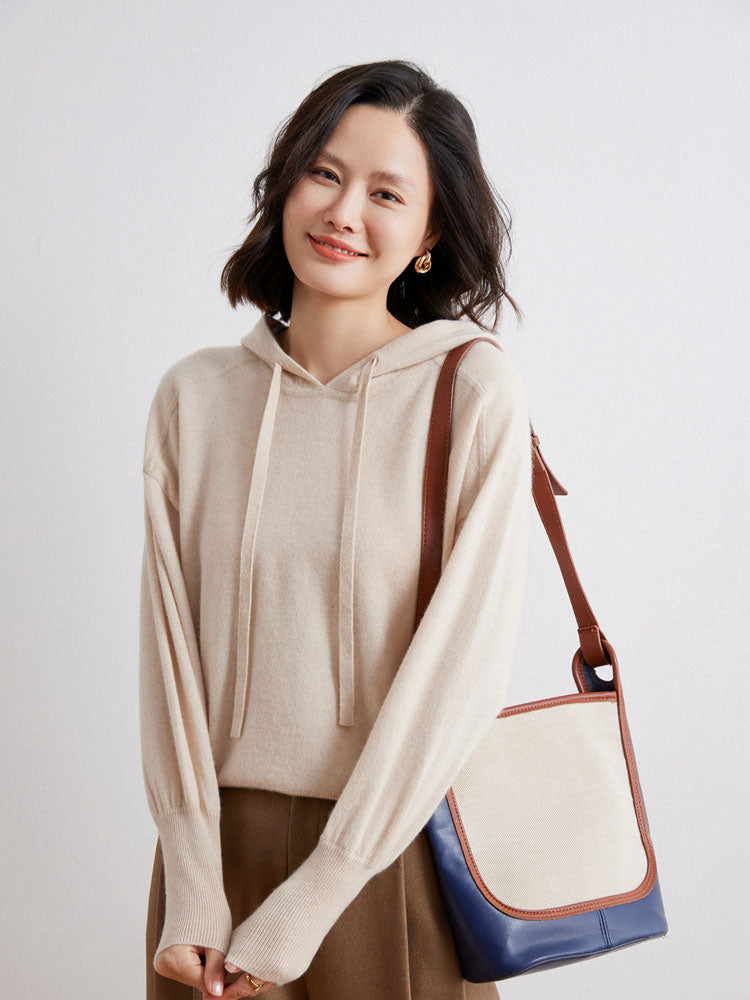 Cashmere Saddle-Shoulder Hoodie