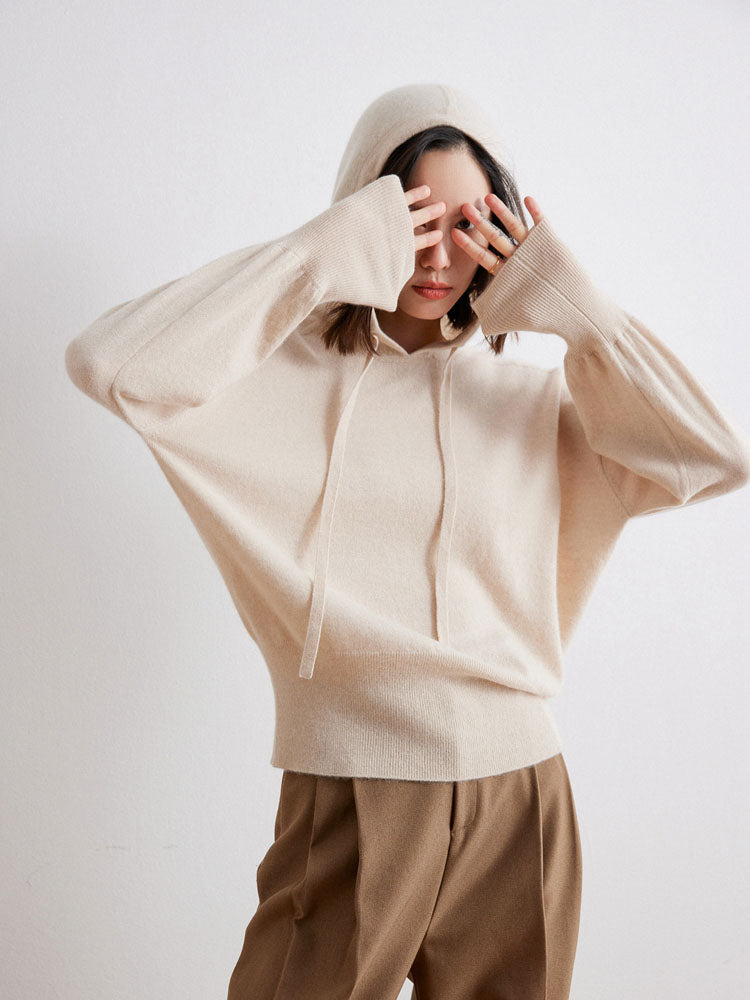 Cashmere Saddle-Shoulder Hoodie