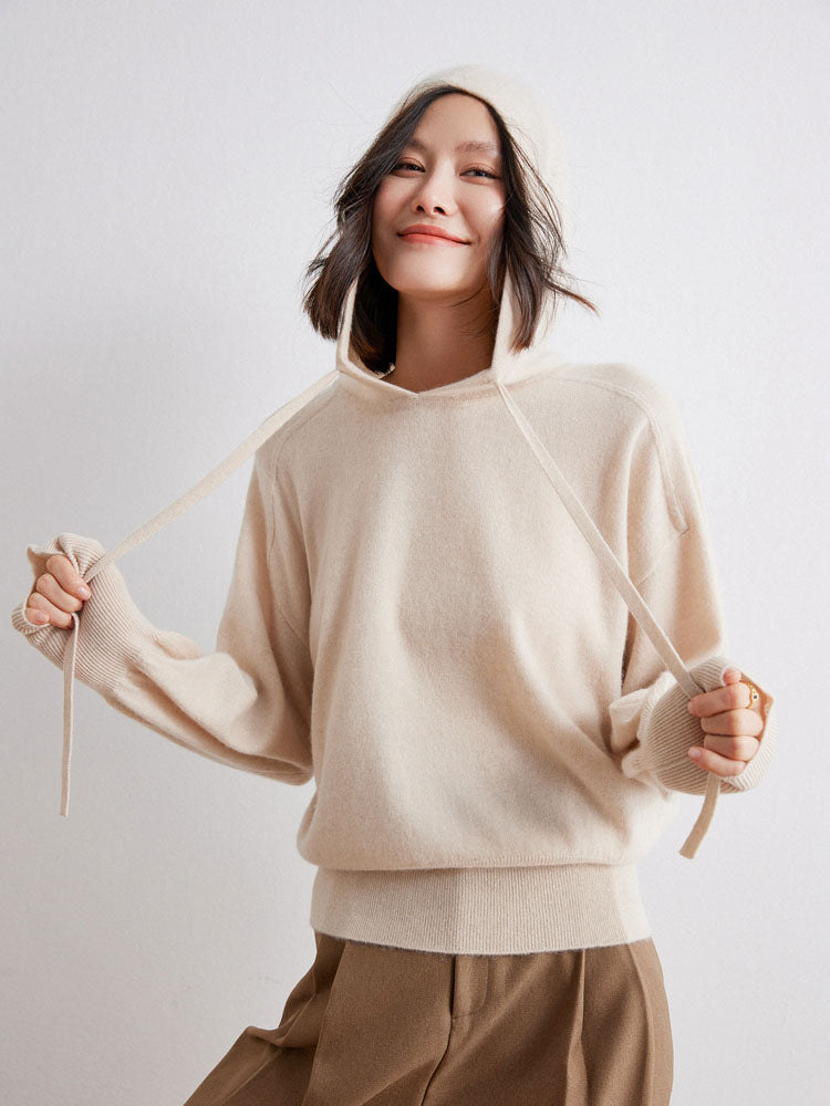 Cashmere Saddle-Shoulder Hoodie
