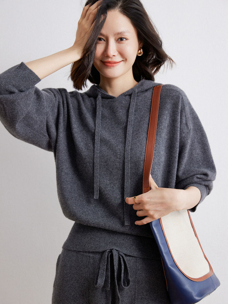 Cashmere Saddle-Shoulder Hoodie