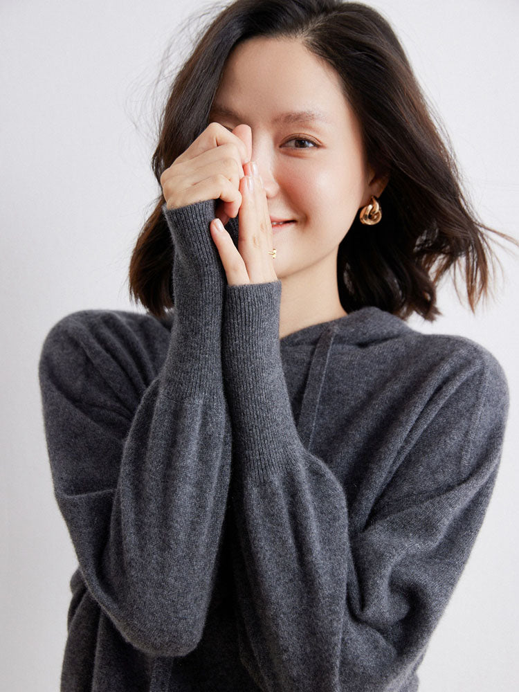 Cashmere Saddle-Shoulder Hoodie