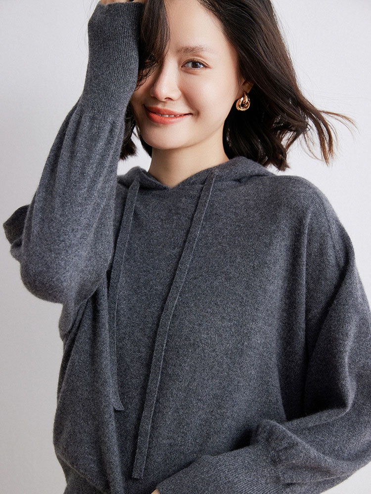 Cashmere Saddle-Shoulder Hoodie
